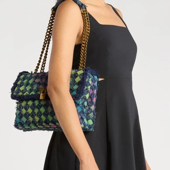 Kurt Geiger NWT Medium Kensington Flocked Denim Crossbody - Picture 4 of 8